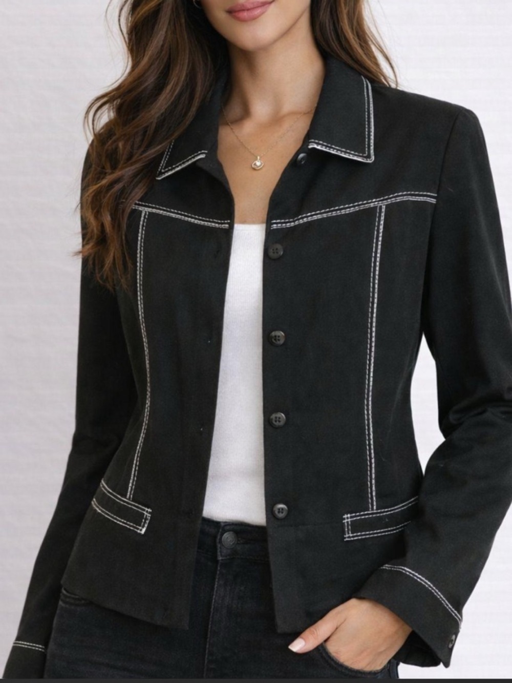 Dana Buchman Black Blazer with White Stitching​